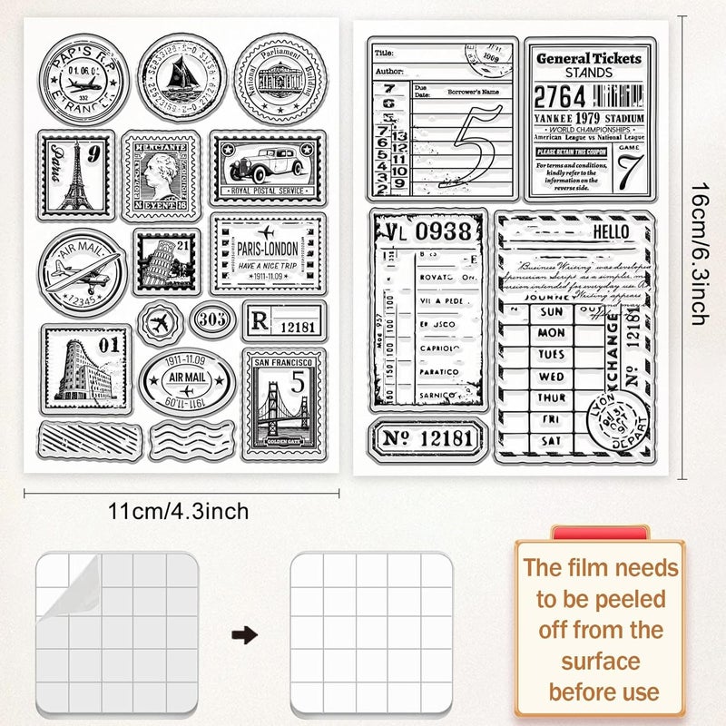 twinklemon 32PCS Clear Stamps for Card Making Includes 6 Sheets Vintage Silicone Stamps 20 Craft Ink Pad 6 Acrylic Stamp Block Background Stamp for Crafting DIY Scrapbooking Journal - Image 3